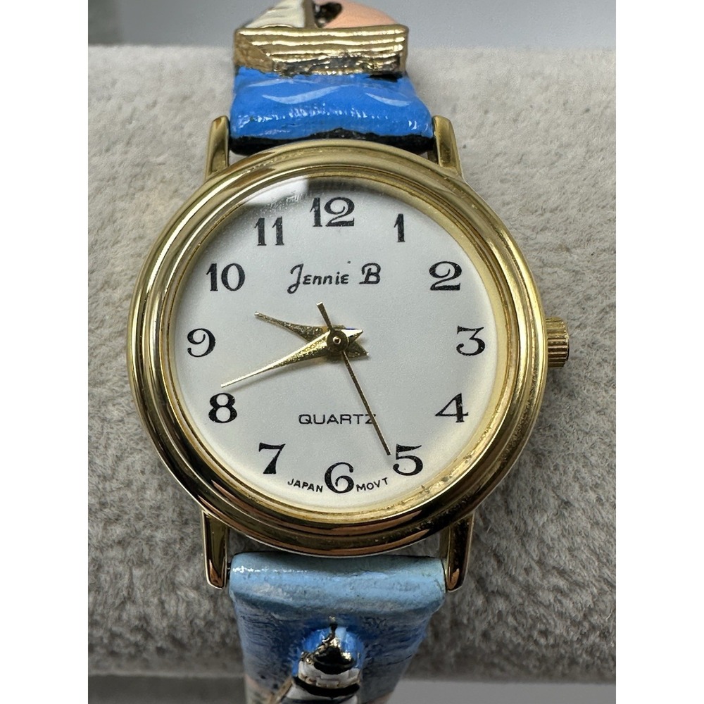 Jennie B New Battery Ladies Watch Ocean Theme‎ 24MM 6.5" Leather Band S16